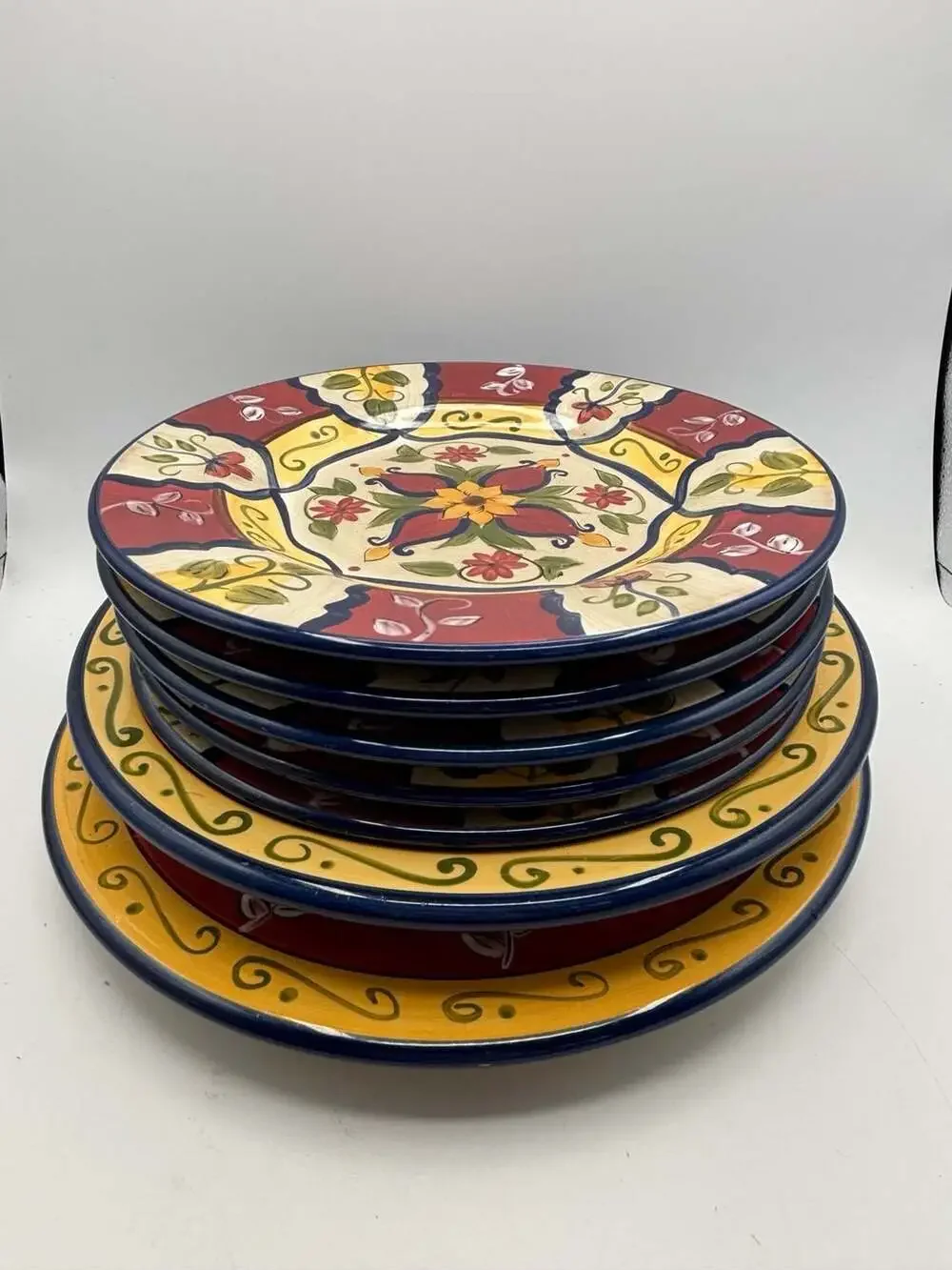 Pier 1 Vallarta Handpainted Earthenware Salad Plates Set Of 7
